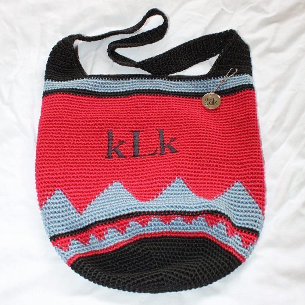 The Sak crochet hand made Hobo Bag white red and blue purse